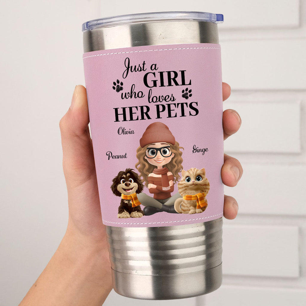 Custom Christmas Birthday Gifts For Pet Mom, Pet Lovers • Pumskin Pet Autumn - Personalized Pink Leather Tumbler