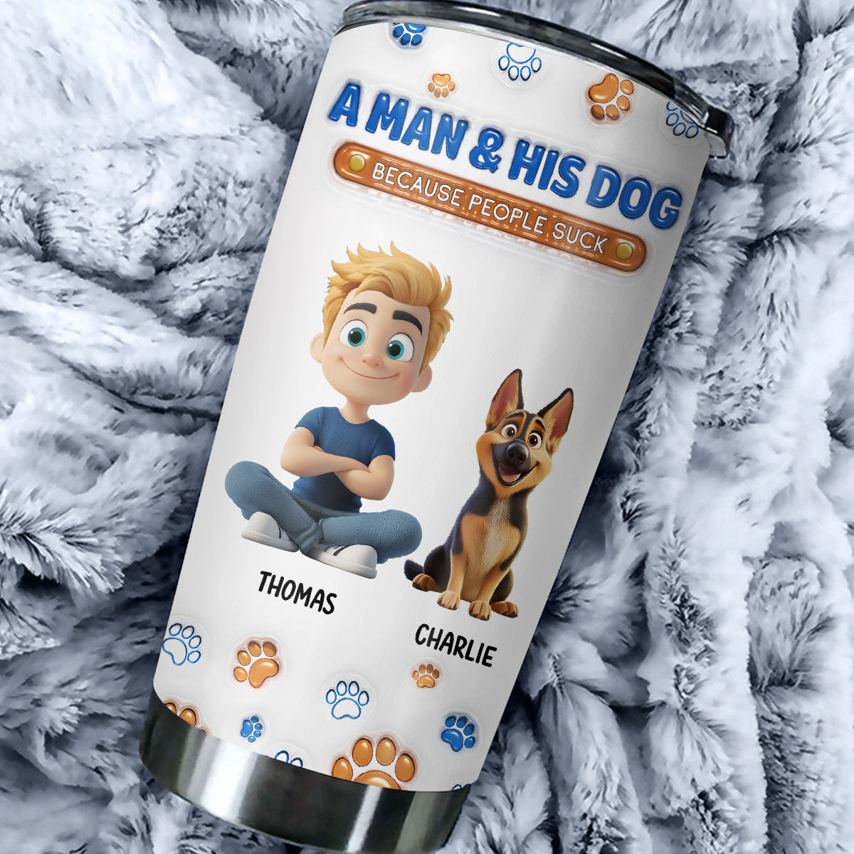 Custom Christmas Birthday Gifts For Dog Dad, Dog Lovers • A Gentleman And His Dog - Personalized 3D Inflated Effect Tumbler