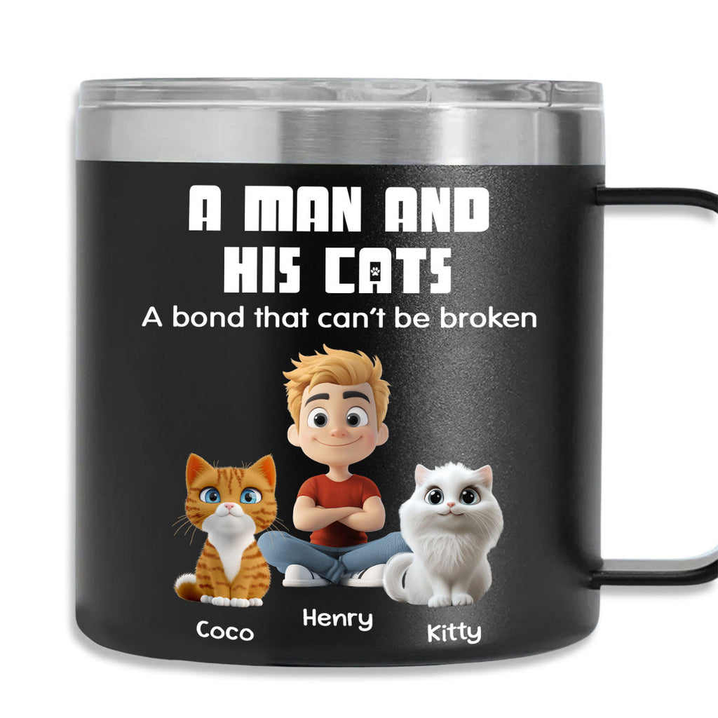 Custom Father's day Birthday Gifts For Cat Dad, Cat Lovers • Best Dad Ever Cat Ver - Personalized 14oz Stainless Steel Tumbler With Handle