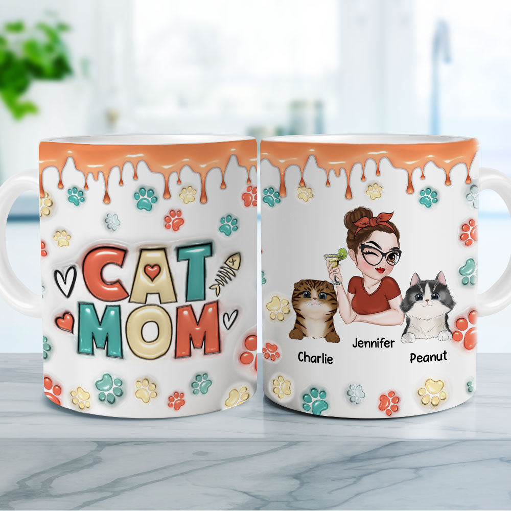 Custom Mother's day Birthday Gifts For Cat Mom, Cat Lovers • Mom Of Cats Version 2 - Personalized 3D Inflated Effect Mug