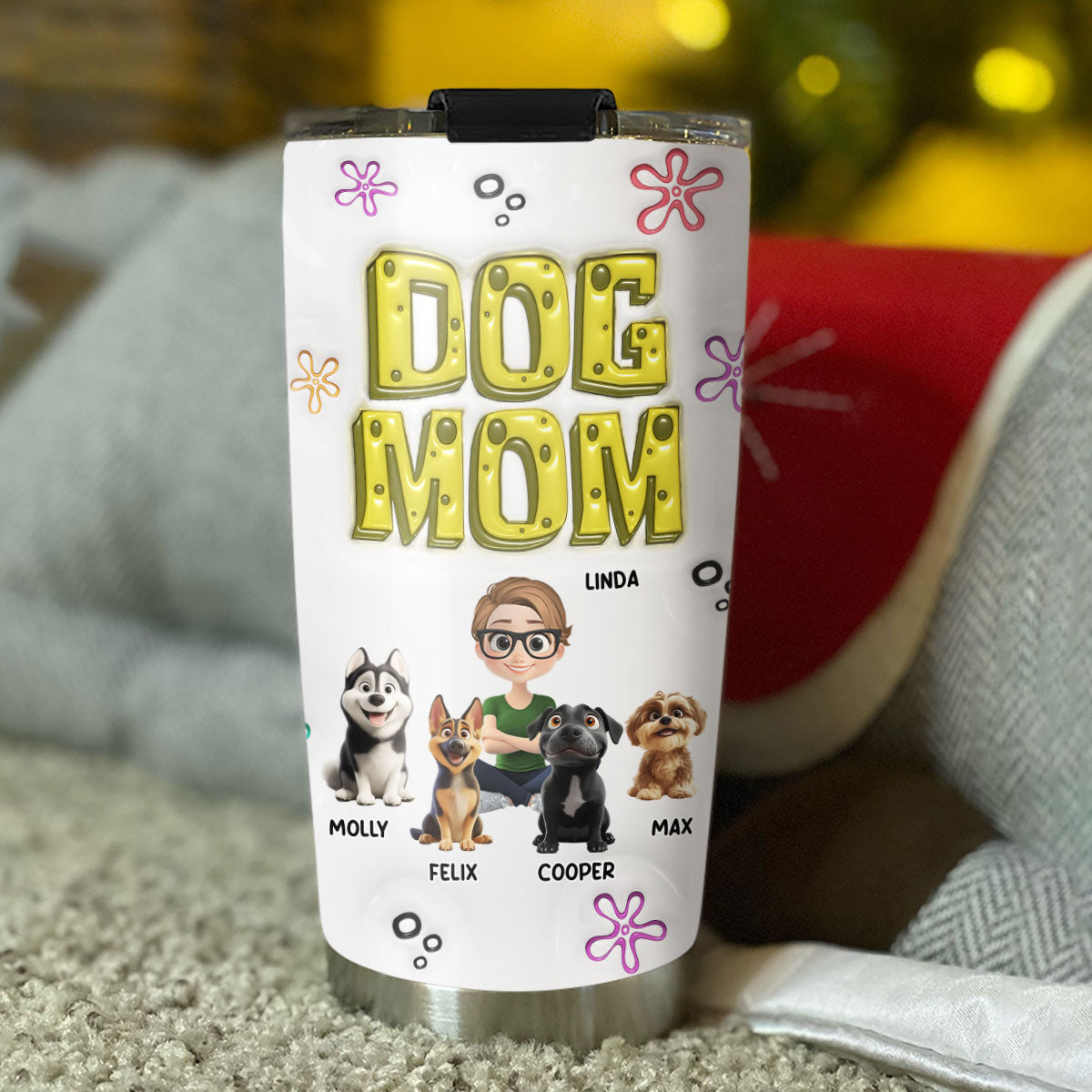 Custom Mother's day Birthday Gifts For Dog Mom, Dog Lovers • Sponge Dog Mom - Personalized 3D Inflated Effect Tumbler