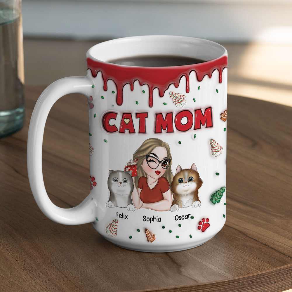 Custom Mother's day Birthday Gifts For Cat Mom, Cat Lovers • Cat Mom Christmas Cake - Personalized 3D Inflated Effect Mug