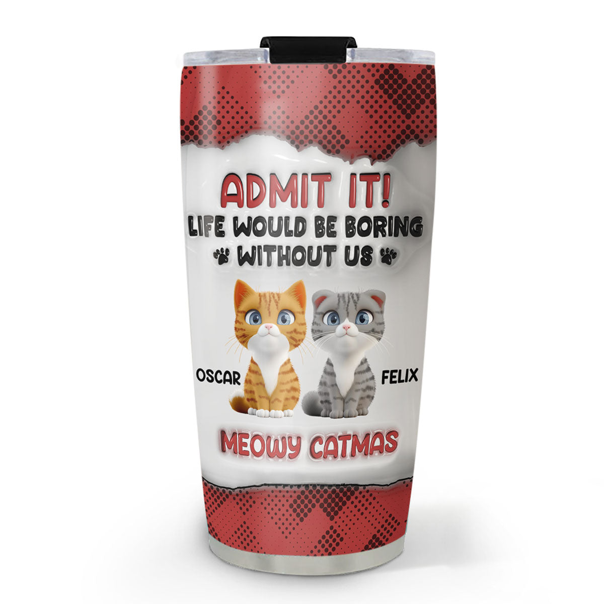 Custom Christmas Birthday Gifts For Cat Lovers • Catmas Dad Mom - Personalized 3D Inflated Effect Tumbler