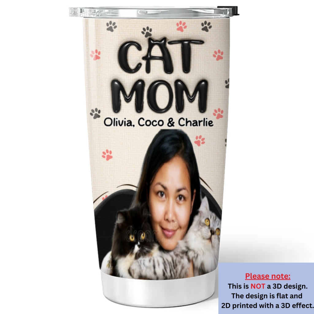 Custom Photo Christmas Birthday Gifts For Cat Mom, Cat Lovers • Mom Love Cat The Most Photo - Personalized 3D Inflated Effect Tumbler