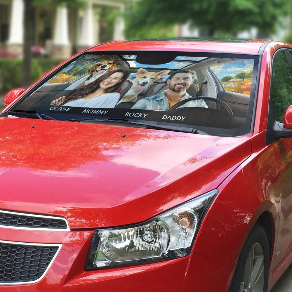 Custom Christmas Birthday Gifts Car Accessories for Dog Parents • Life Is Better With My Dog Couple Photo - Personalized Car Sunshade