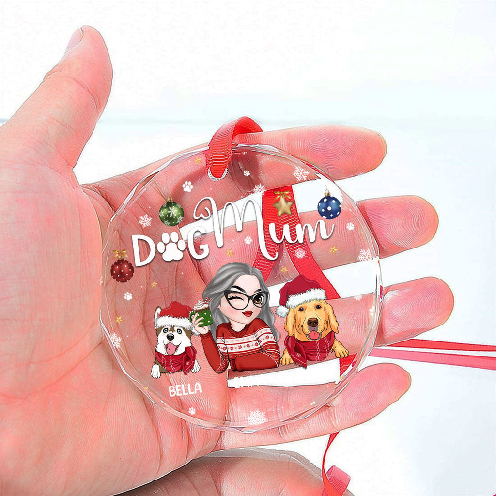 Custom Christmas Decor Home Birthday Gifts For Dog Mom, Dog Lovers • Dog Mom - Personalized Glass Ornament
