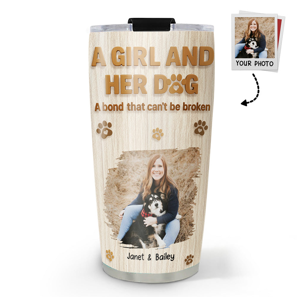 Custom Photo Christmas Birthday Gifts For Dog Mom, Dog Lovers • A Girl And Her Dog Snowball Photo - Personalized Tumbler