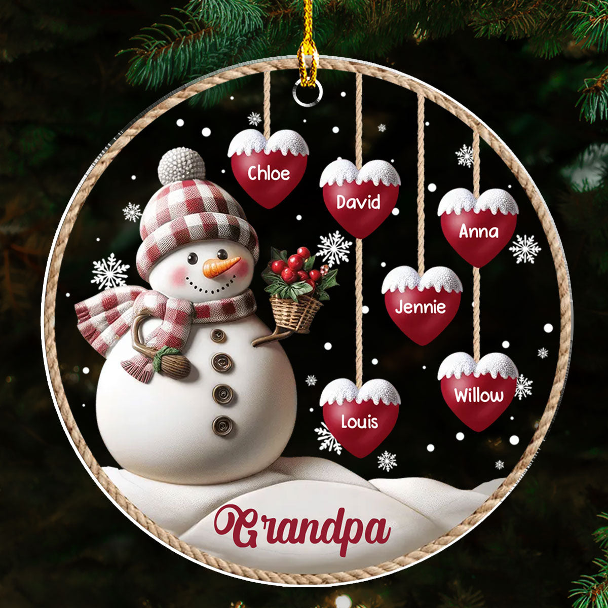 Happy Christmas Snowman Grandma - Personalized 3D Inflated Effect Acrylic Ornament