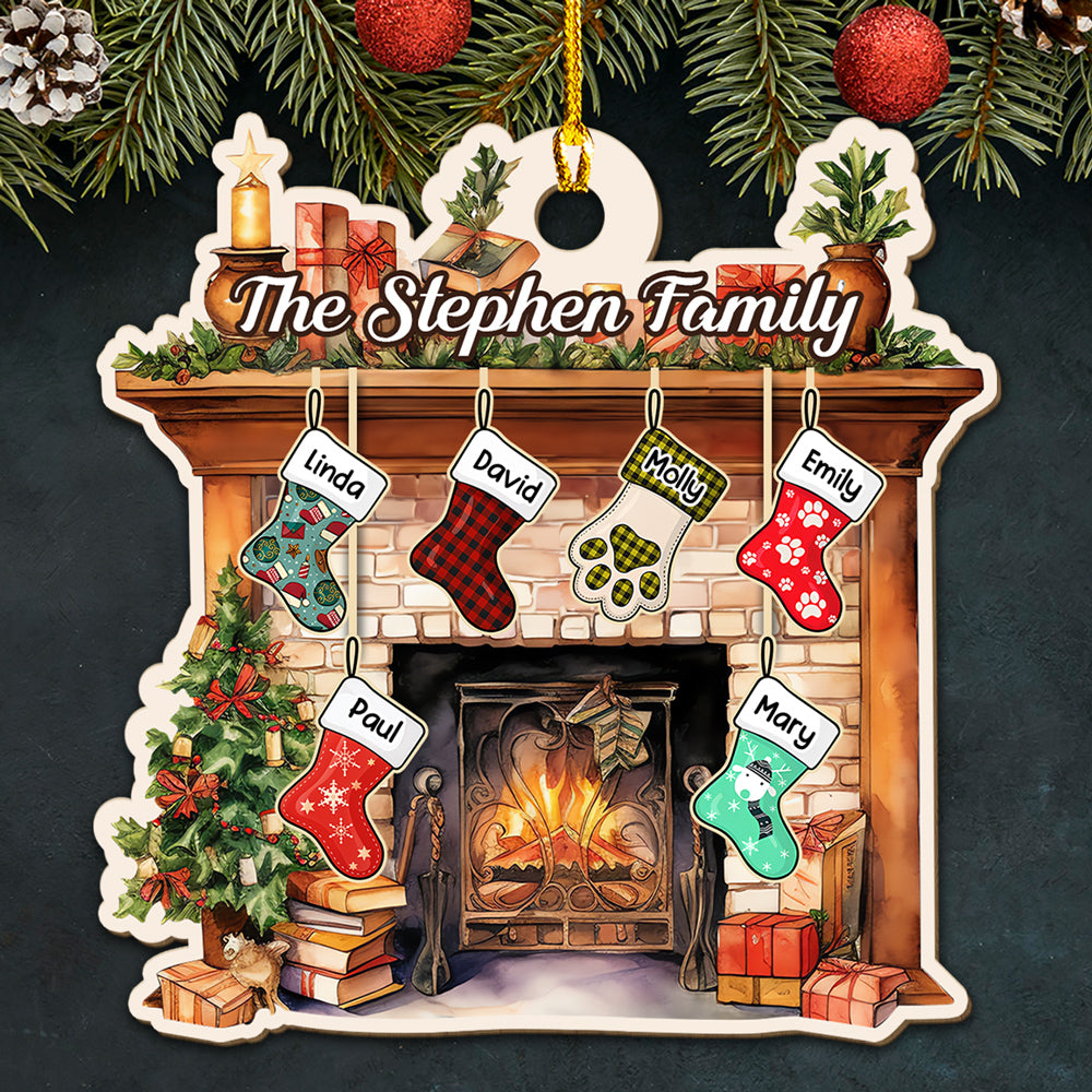 Stocking Christmas Family - Personalized Wood Ornament