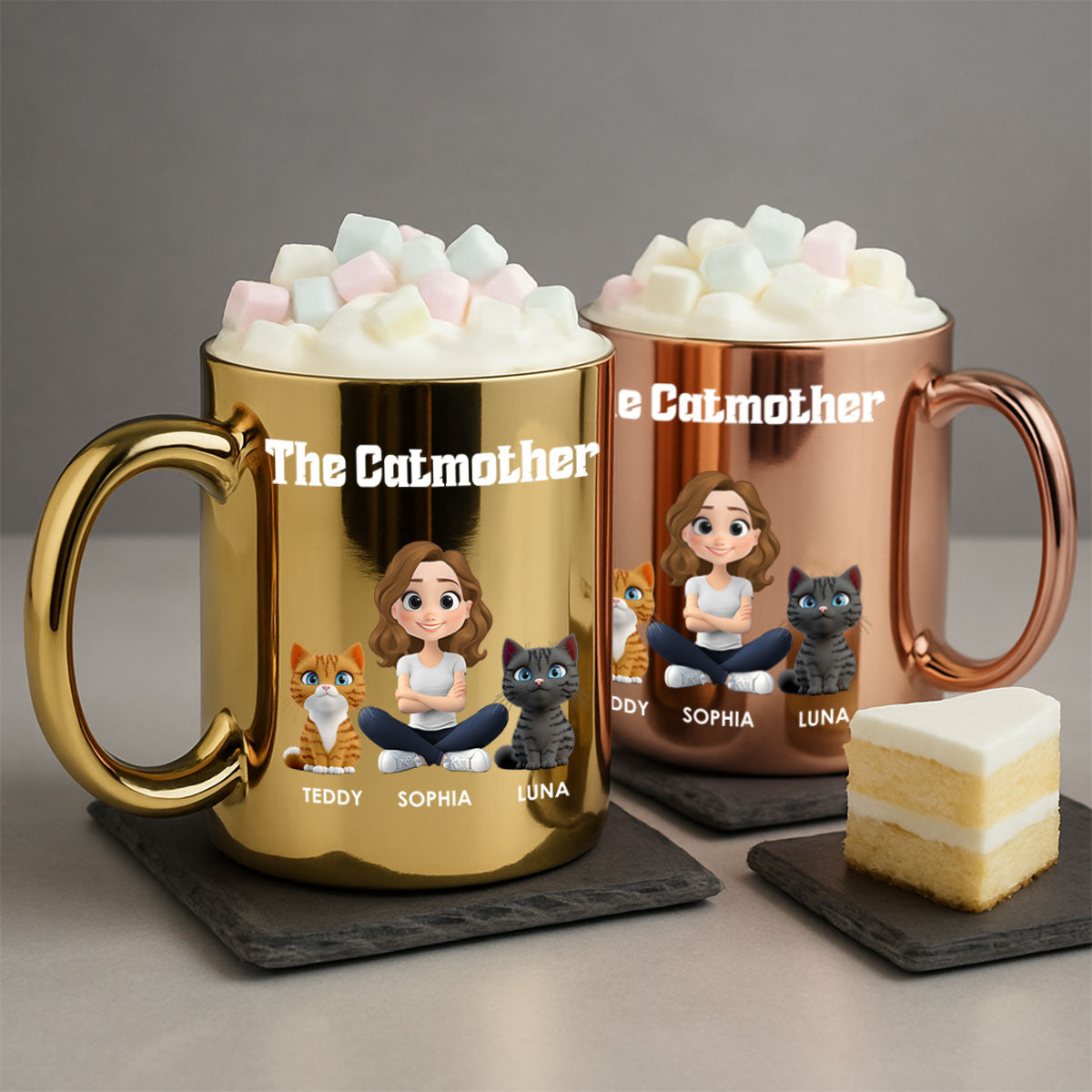 Custom Christmas Birthday Gifts For Cat Mom, Cat Lovers • Cat Mom Luxury - Personalized Metallic Mug