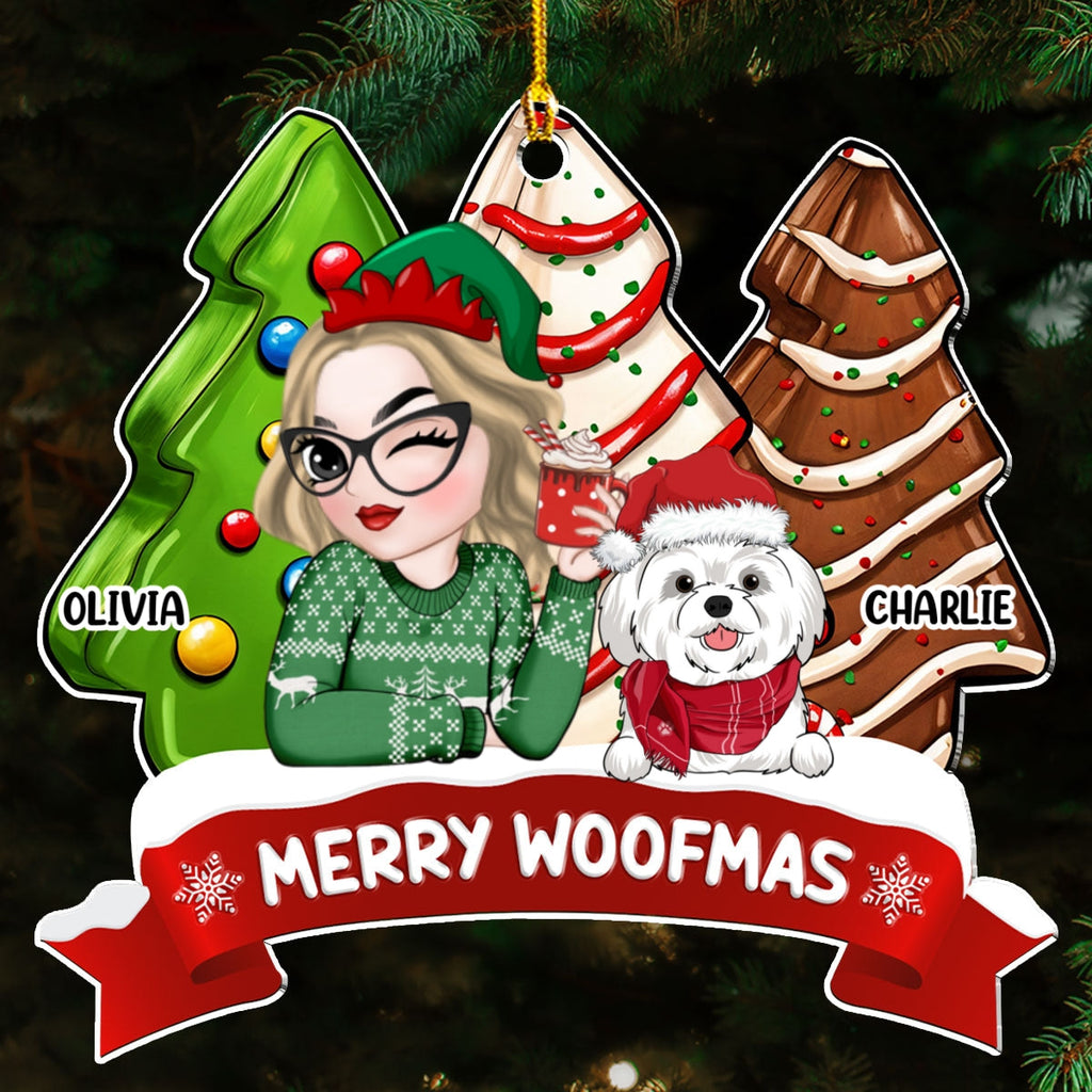 Custom Christmas Decor Home Birthday Gifts For Dog Mom, Dog Lovers • Dog Mom Christmas Tree Cake - Personalized Acrylic Ornament
