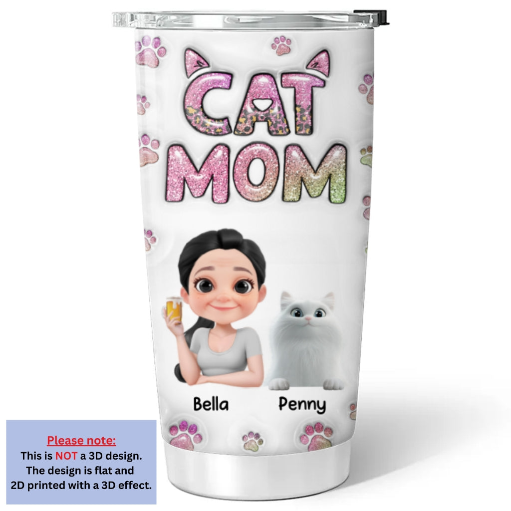 Custom Christmas Birthday Gifts For Cat Mom, Cat Lovers • Cat Mom Lovely Chibi Version 2 - Personalized 3D Inflated Effect Tumbler