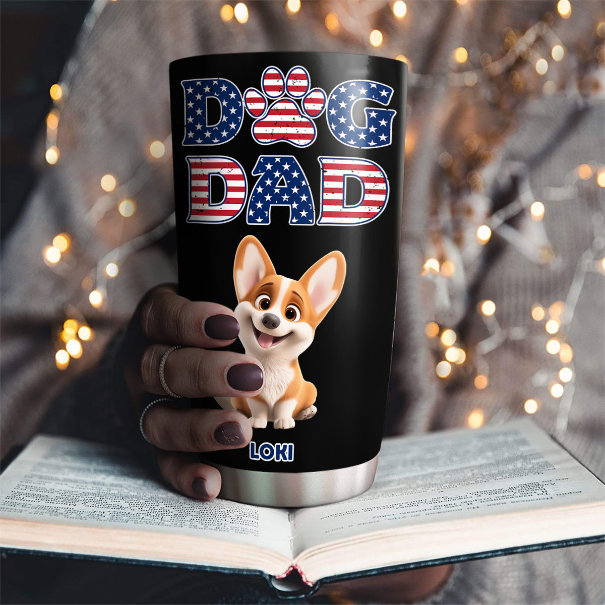 Custom Christmas Birthday Gifts For Dog Dad, Dog Lovers • Dad With American Style - Personalized Tumbler