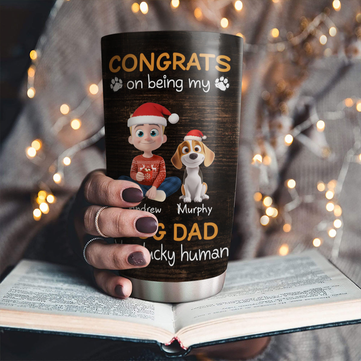 Custom Christmas Birthday Gifts For Dog Dad, Dog Lovers • Congrats On Being Our Dad Cartoon - Personalized Tumbler