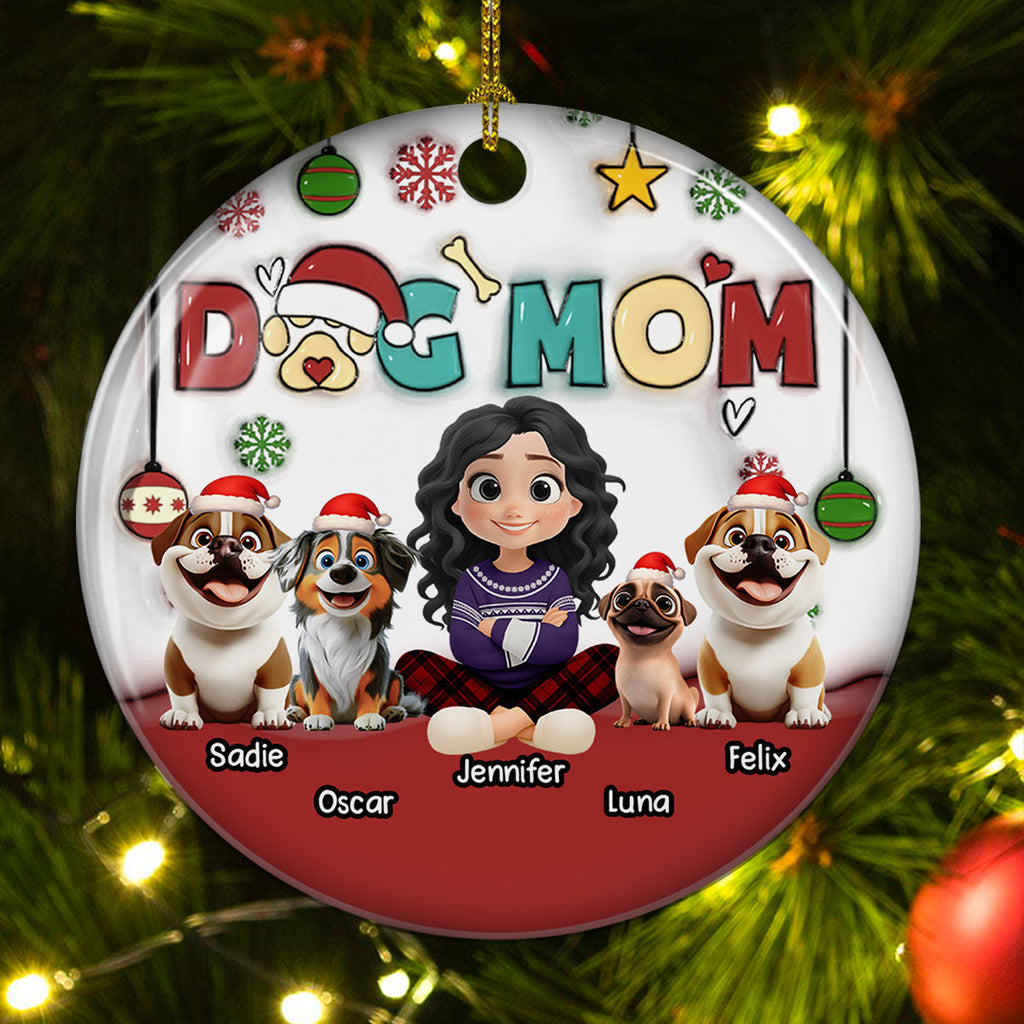 Custom Christmas Decor Home Birthday Gifts For Dog Mom, Dog Lovers • Happy Holiday With My Lovely Dog - Personalized 3D Inflated Effect Ceramic Ornament
