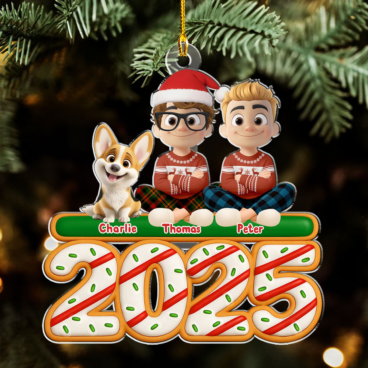 Custom Christmas Decor Home Birthday Gifts For Dog Lovers • Couple And Dog Tree Cake - Personalized Acrylic Ornament