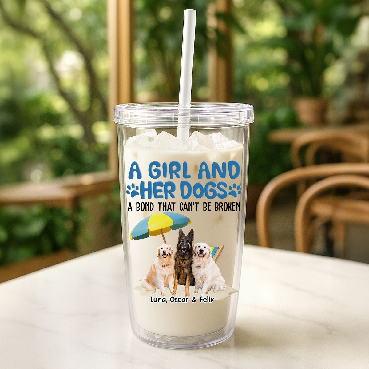 A Girl And Her Dogs Photo - Personalized 14oz Plastic Tumbler