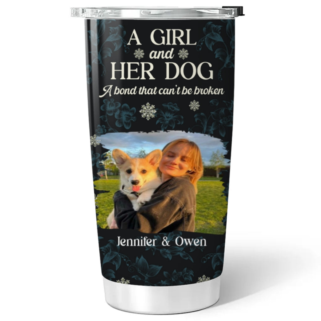 Custom Photo Christmas Birthday Gifts For Dog Mom, Dog Lovers • Charming Christmas Girl And Dogs Photo - Personalized Tumbler