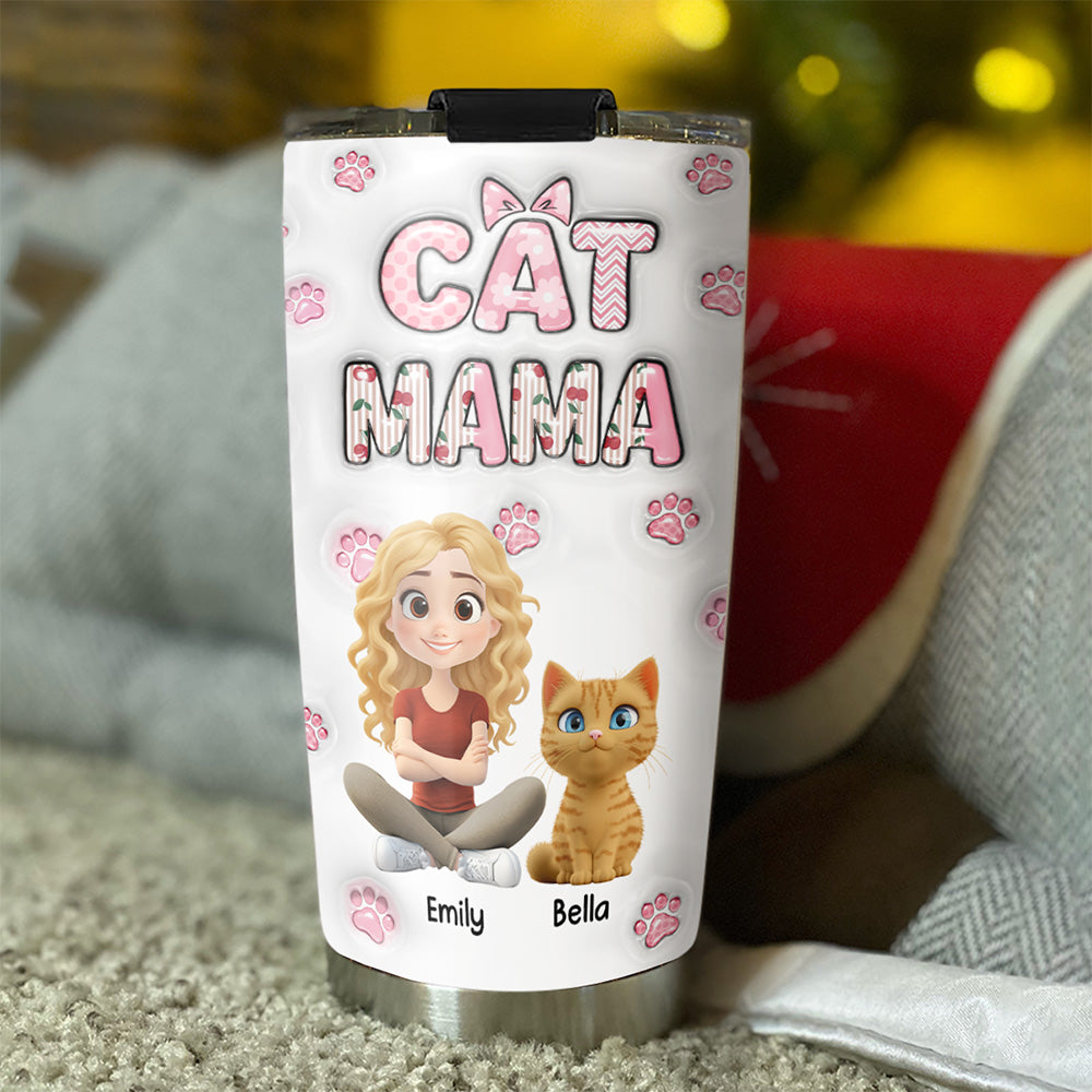 Custom Christmas Birthday Gifts For Cat Mom, Cat Lovers • Cherry On Top Cat Version 2 - Personalized 3D Inflated Effect Tumbler