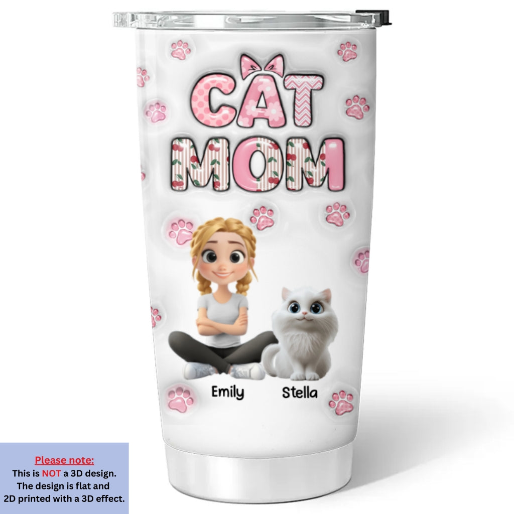 Custom Christmas Birthday Gifts For Cat Mom, Cat Lovers • Cherry On Top Cat Version 2 - Personalized 3D Inflated Effect Tumbler