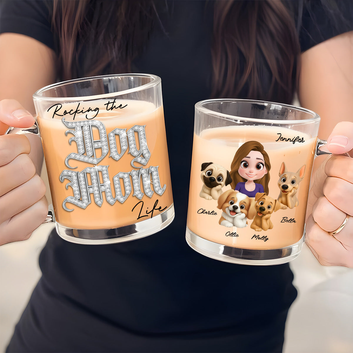 Custom Christmas Birthday Gifts For Dog Mom, Dog Lovers • Rocking My Way - Personalized 3D Effect Glass Mug
