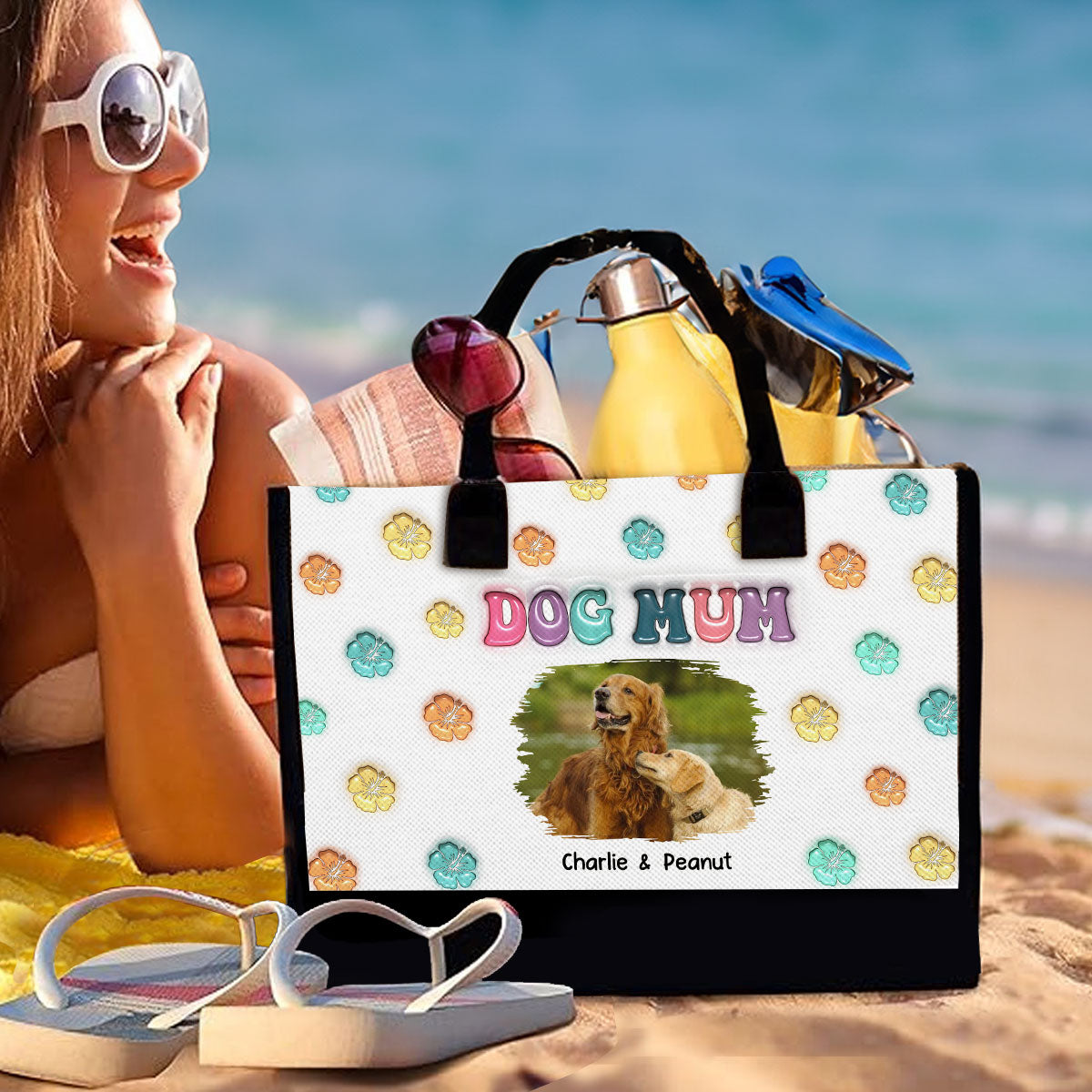 Dog Mom Summer Photo - Personalized Canvas Tote Bag