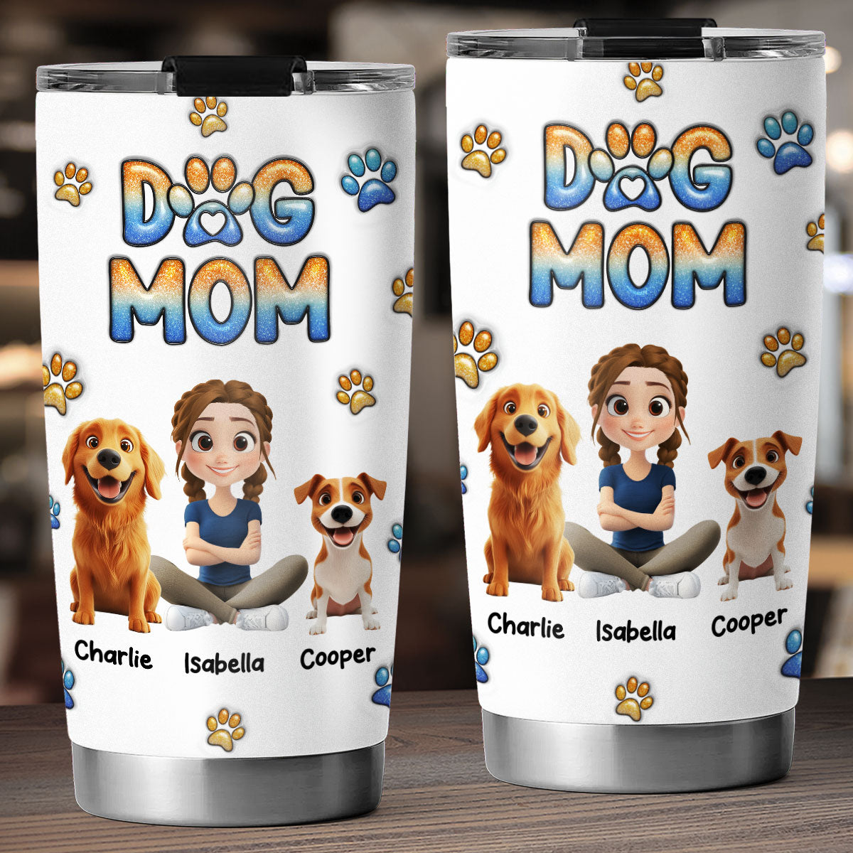 Custom Christmas Birthday Gifts For Dog Mom, Dog Lovers • I Am Dog Mom - Personalized 3D Inflated Effect Tumbler