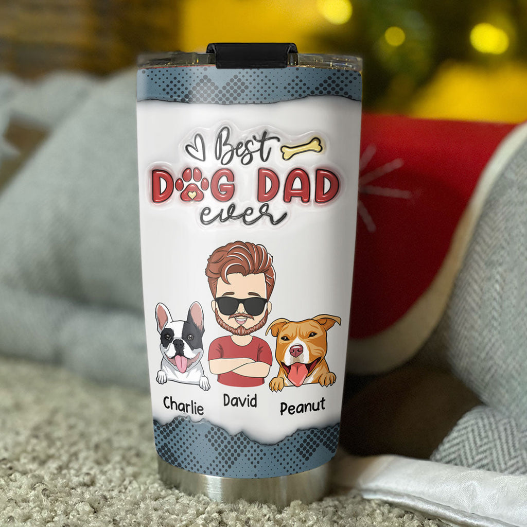 Custom Christmas Birthday Gifts For Dog Dad, Dog Lovers • Cool Dog Dad - Personalized 3D Inflated Effect Tumbler