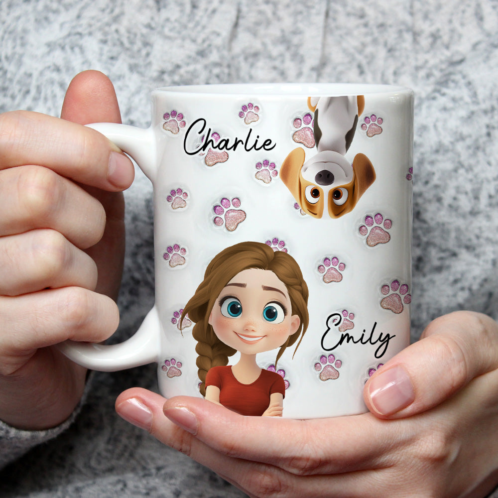 Custom Christmas Birthday Gifts For Dog Mom, Dog Lovers • Lovely Pink Dog Mom - Personalized 3D Inflated Effect Mug