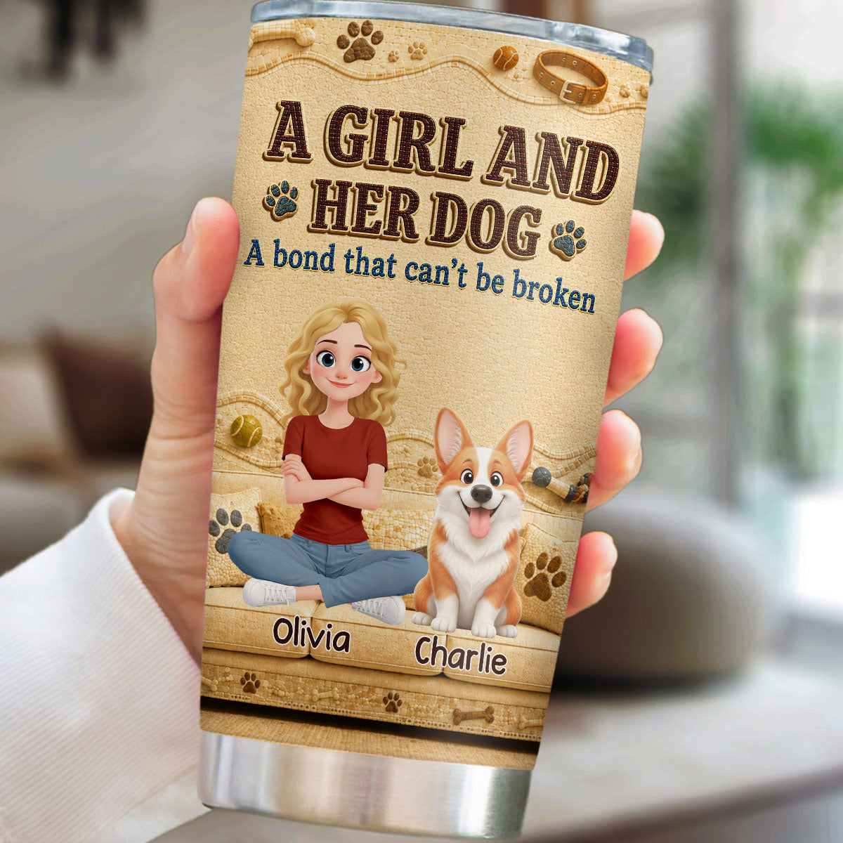 Custom Christmas Birthday Gifts For Dog Mom, Dog Lovers • Snuggly Girl And Her Lovely Dogs - Personalized 3D Effect Tumbler