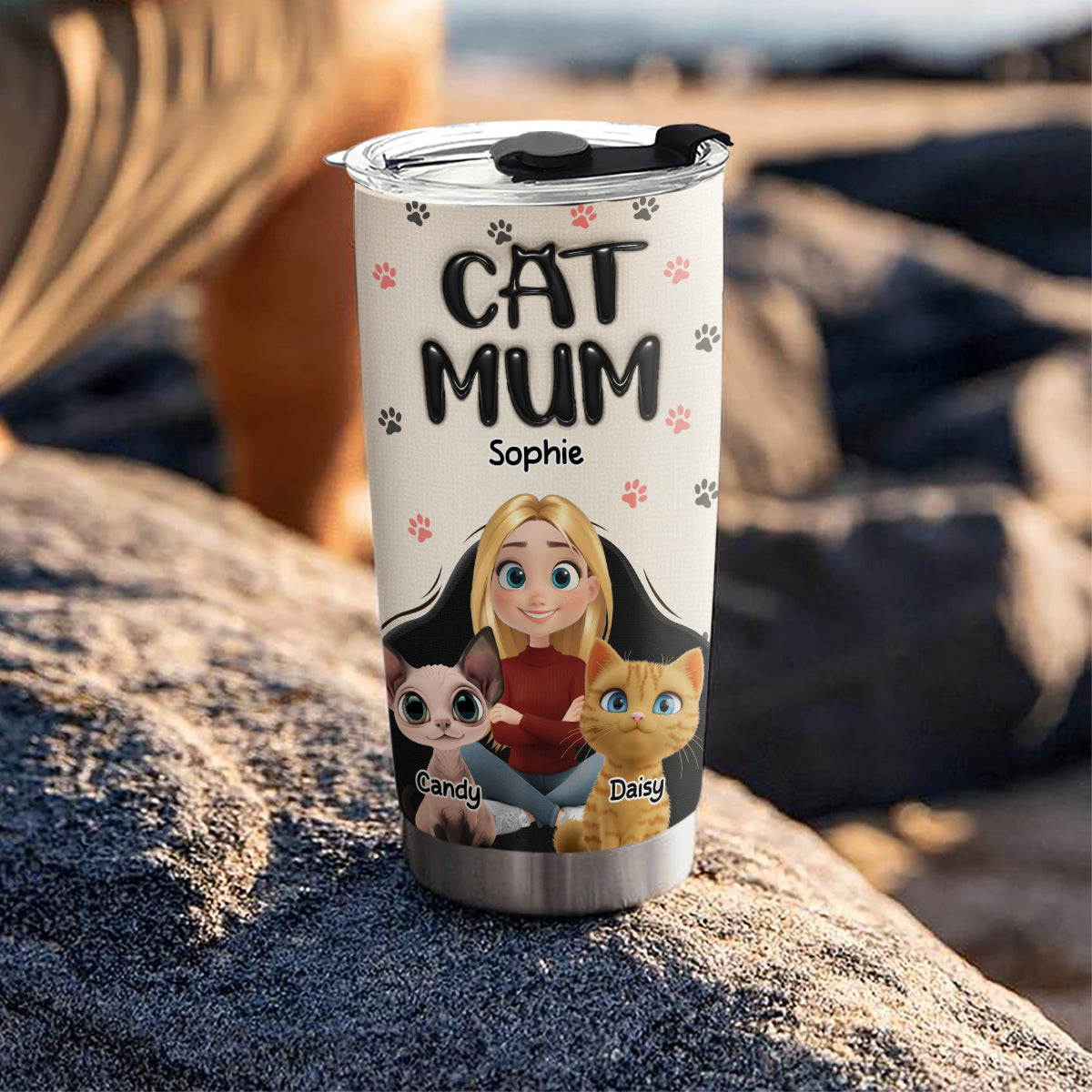 Custom Christmas Birthday Gifts For Cat Mom, Cat Lovers • Mom Love Cat The Most - Personalized 3D Inflated Effect Tumbler