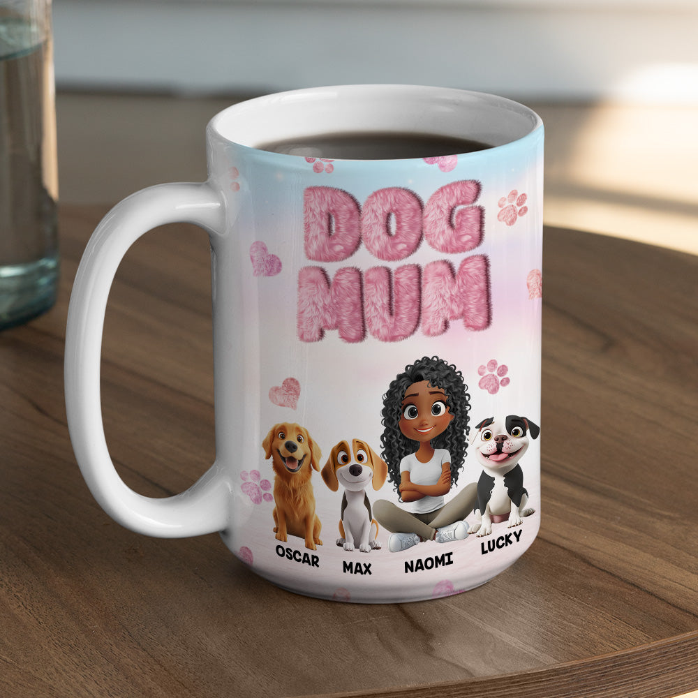 Custom Christmas Birthday Gifts For Dog Mom, Dog Lovers • Fluffy Dog Mom - Personalized 3D Inflated Effect Mug