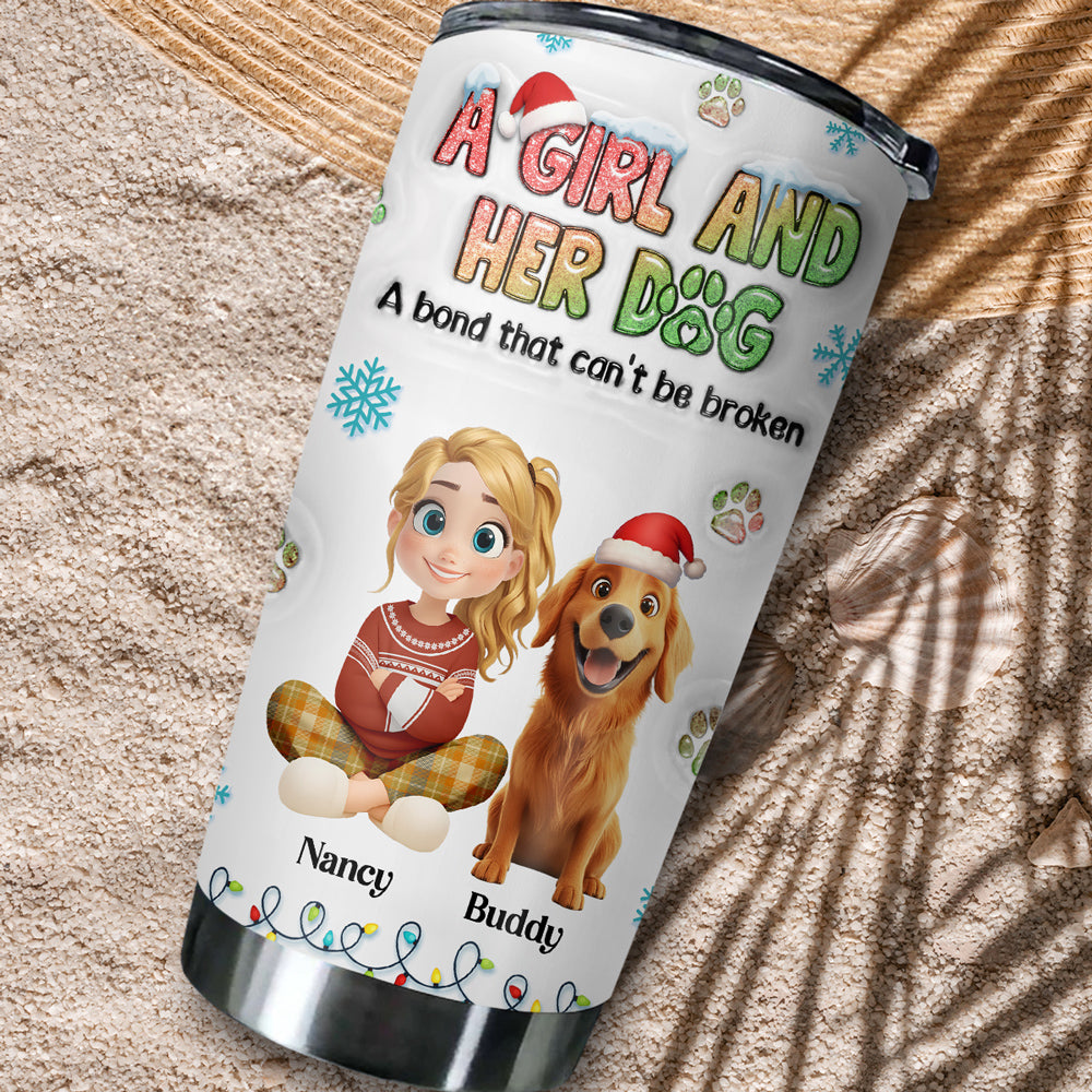Custom Christmas Birthday Gifts For Dog Mom, Dog Lovers • A Girl And Her Dog Christmas - Personalized 3D Inflated Effect Tumbler