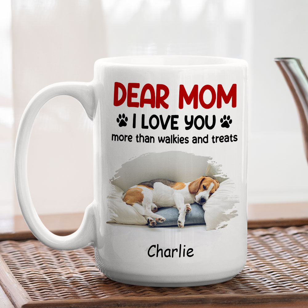 Custom Photo Christmas Birthday Gifts For Dog Mom, Dog Lovers • Love You More Than Treats Photo - Personalized Coffee Mug