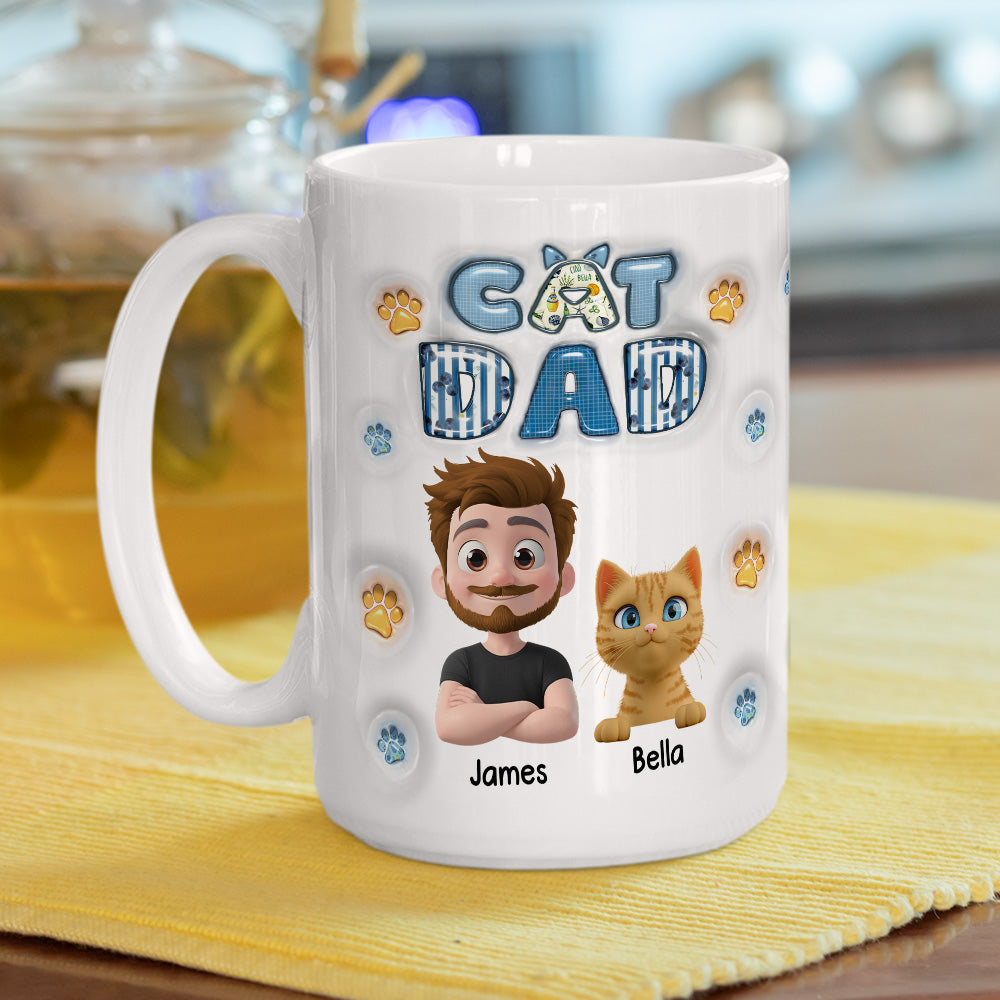 Custom Christmas Birthday Gifts For Cat Dad, Cat Lovers • My Cat Baby On Top Of All - Personalized 3D Inflated Effect Mug