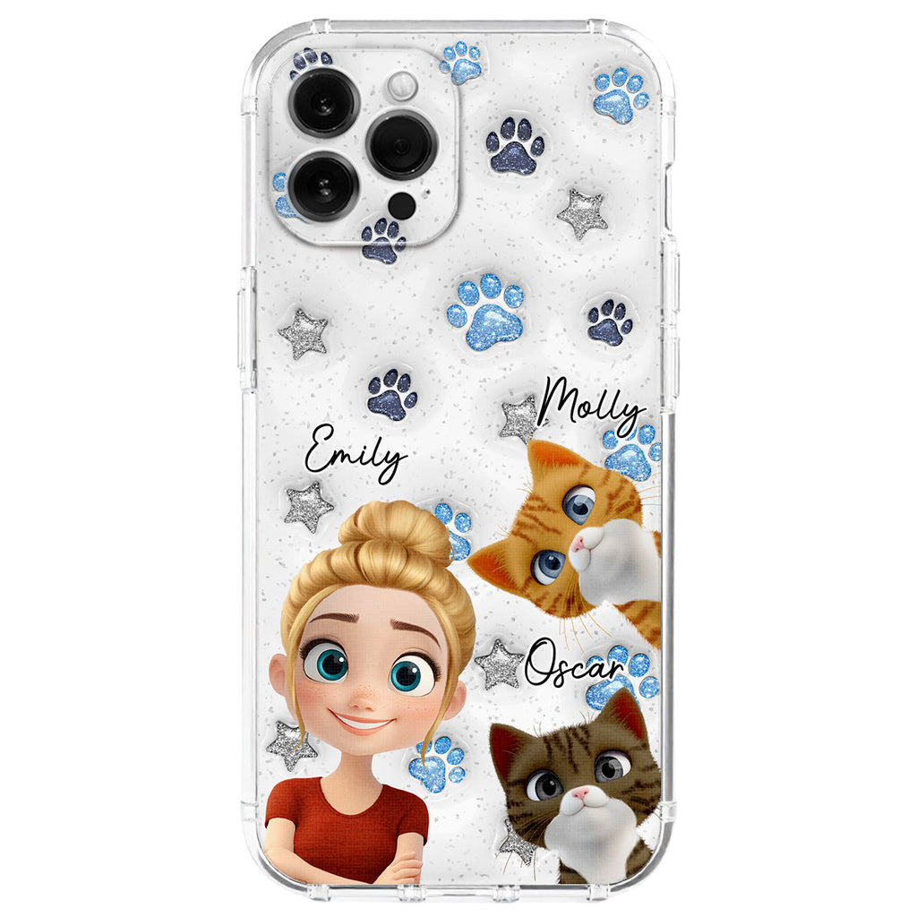 Cat Mom Dad Blue Star - Personalized 3D Inflated Effect Phone Case