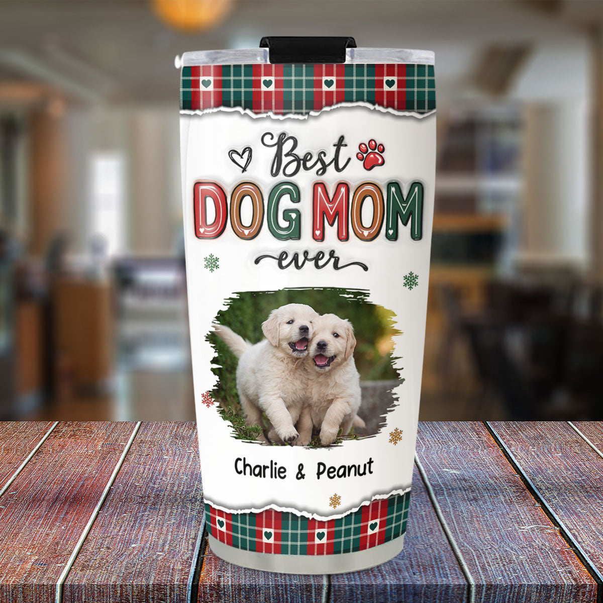 Custom Mother's day Birthday Gifts For Dog Mom, Dog Lovers • Best Dog Mom Ever Merry Christmas Photo - Personalized 3D Inflated Effect Tumbler