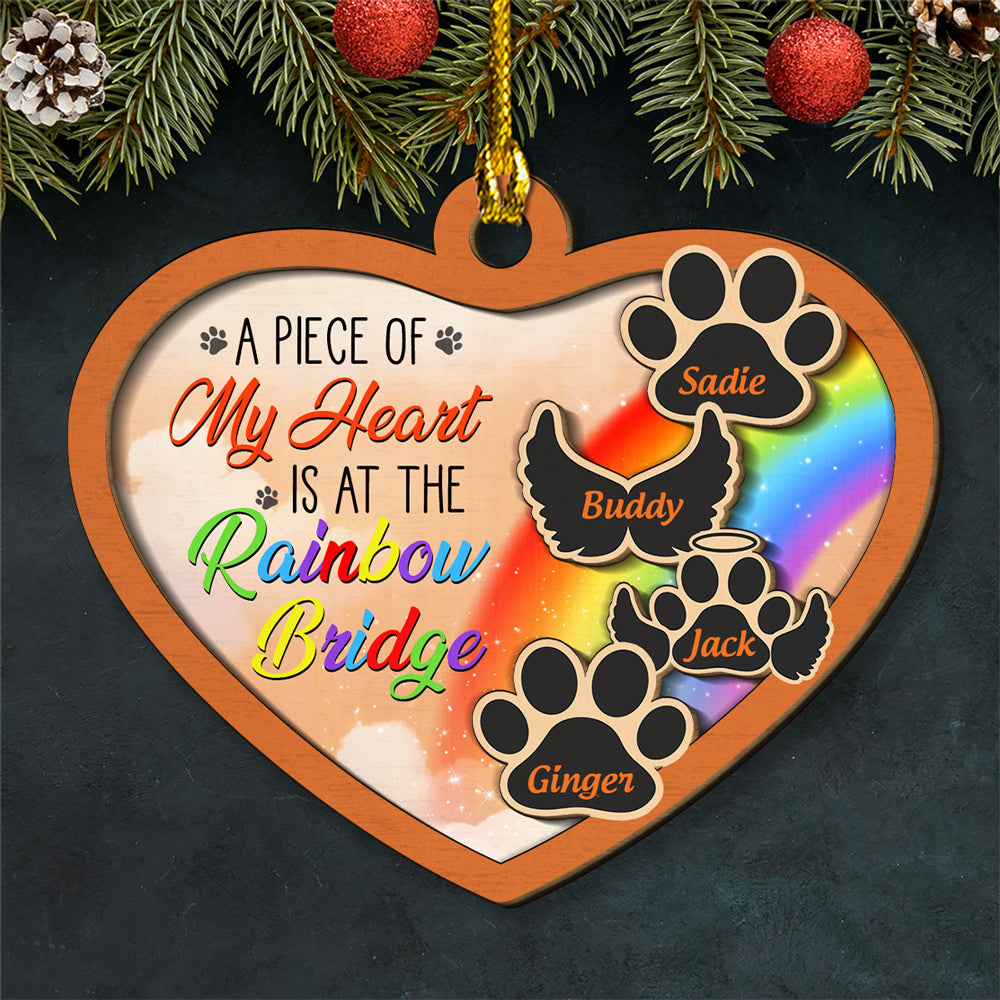 Custom Christmas Memorial Sympathy Gifts For Dogs, Cats • Piece Of My Heart - Personalized 2-Layered Wood Ornament
