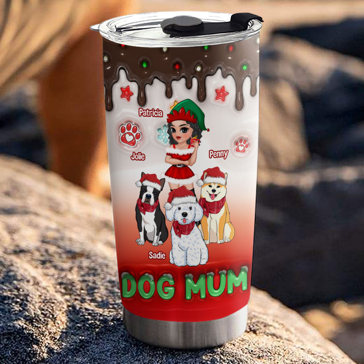Custom Christmas Birthday Gifts For Pet Lovers • Dog Mom Standing - Personalized 3D Inflated Effect Tumbler