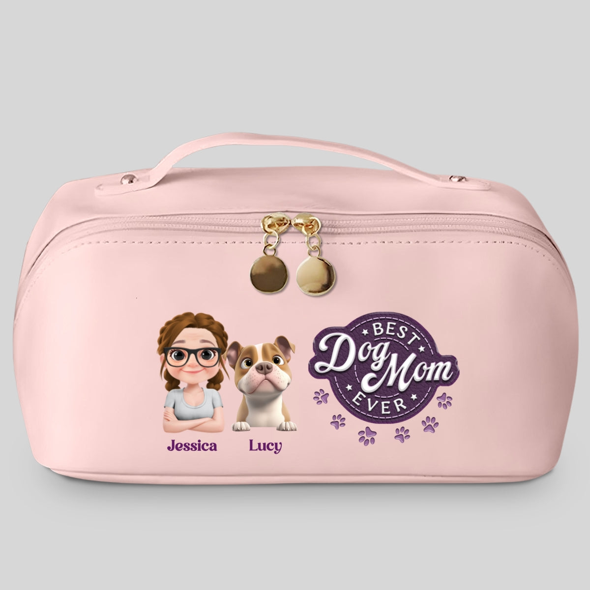 Best Dog Mom In The World - Personalized Leather Makeup Bag