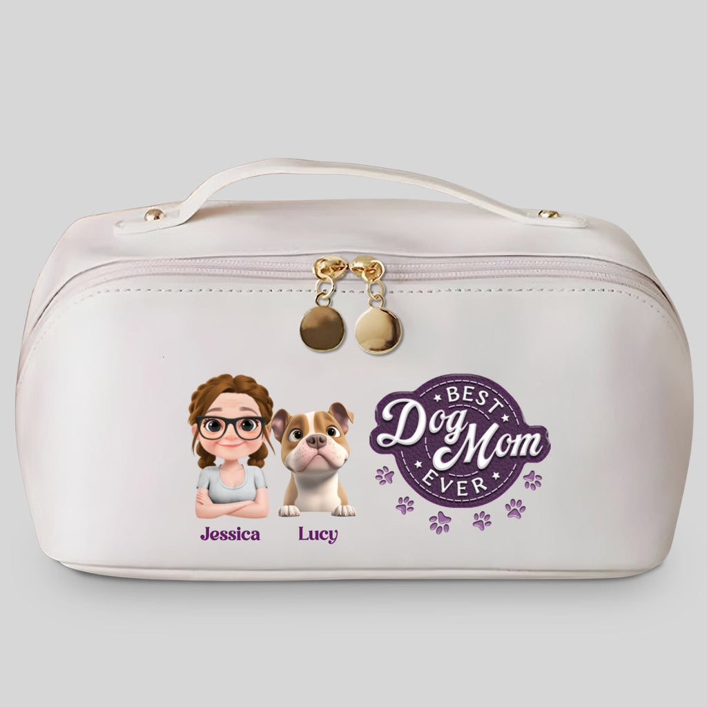 Best Dog Mom In The World - Personalized Leather Makeup Bag