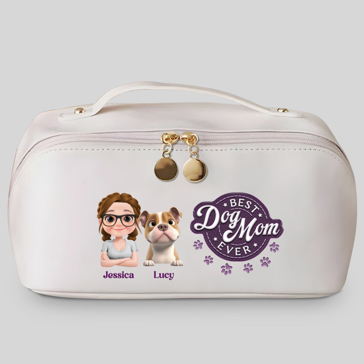 Best Dog Mom In The World - Personalized Leather Makeup Bag