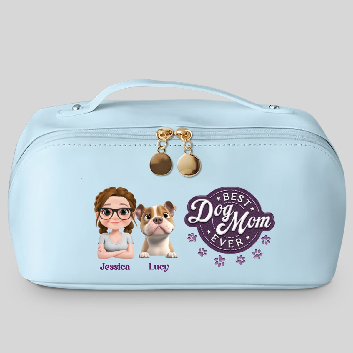 Best Dog Mom In The World - Personalized Leather Makeup Bag