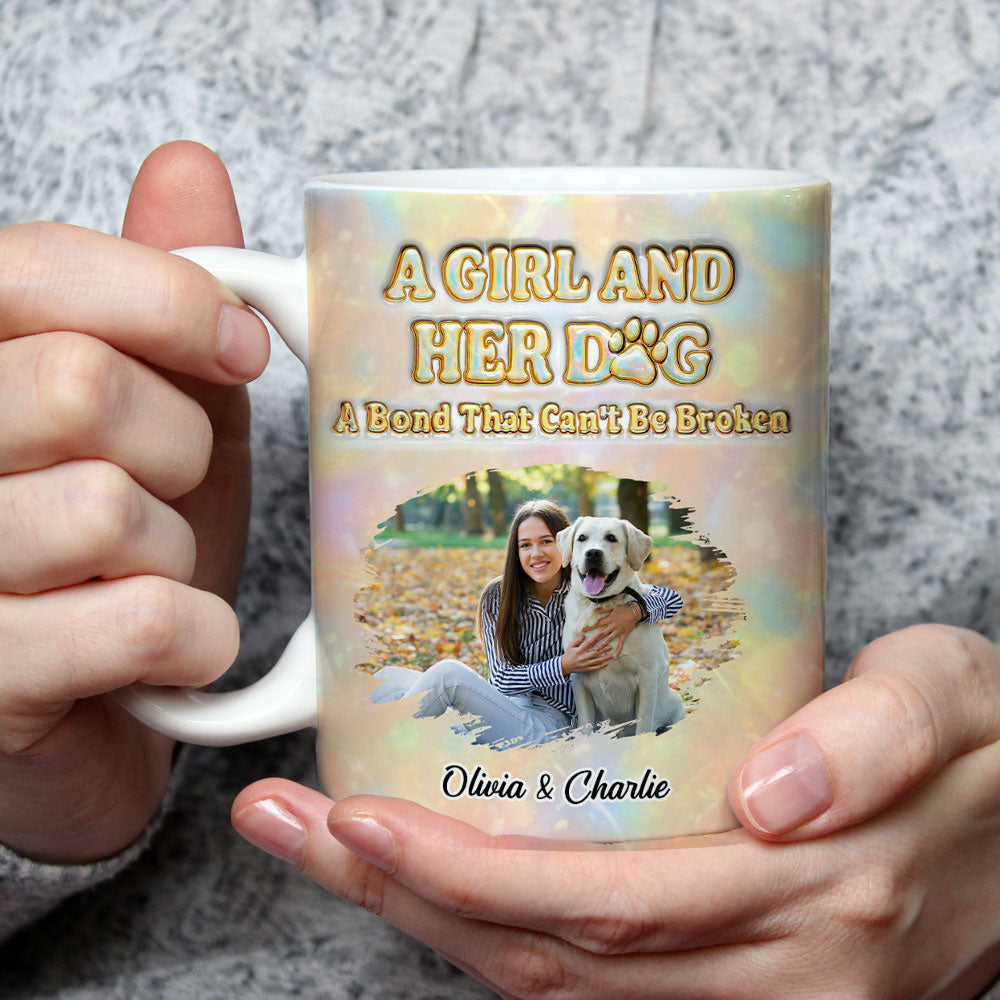 Custom Photo Christmas Birthday Gifts For Dog Mom, Dog Lovers • A Girl And Her Dog Pearl Photo - Personalized 3D Inflated Effect Mug