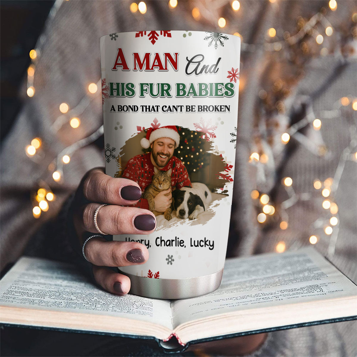 Custom Photo Christmas Birthday Gifts For Pet Dad, Pet Lovers • A Man And His Pet Love Christmas Photo - Personalized Tumbler