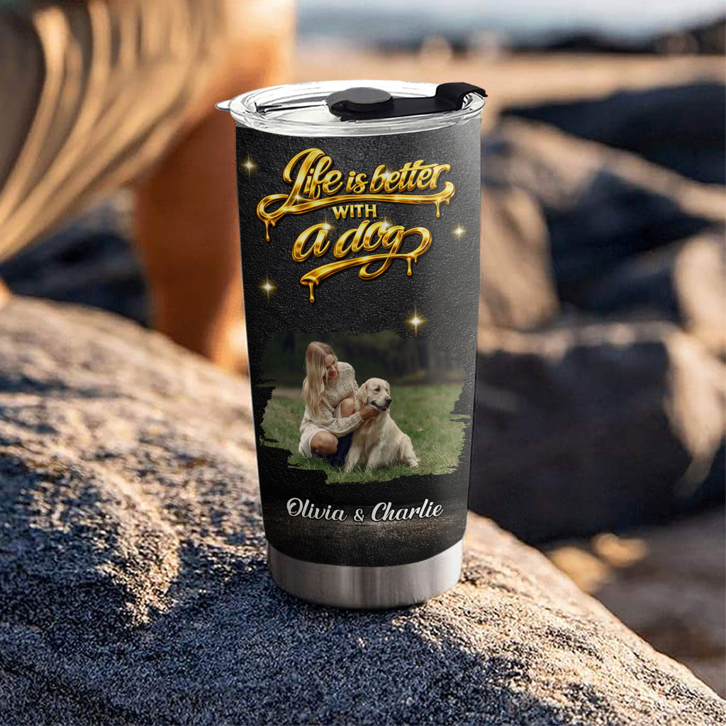 Custom Photo Christmas Birthday Gifts For Dog Mom, Dog Lovers • Golden Dog Mom Photo - Personalized 3D Effect Tumbler