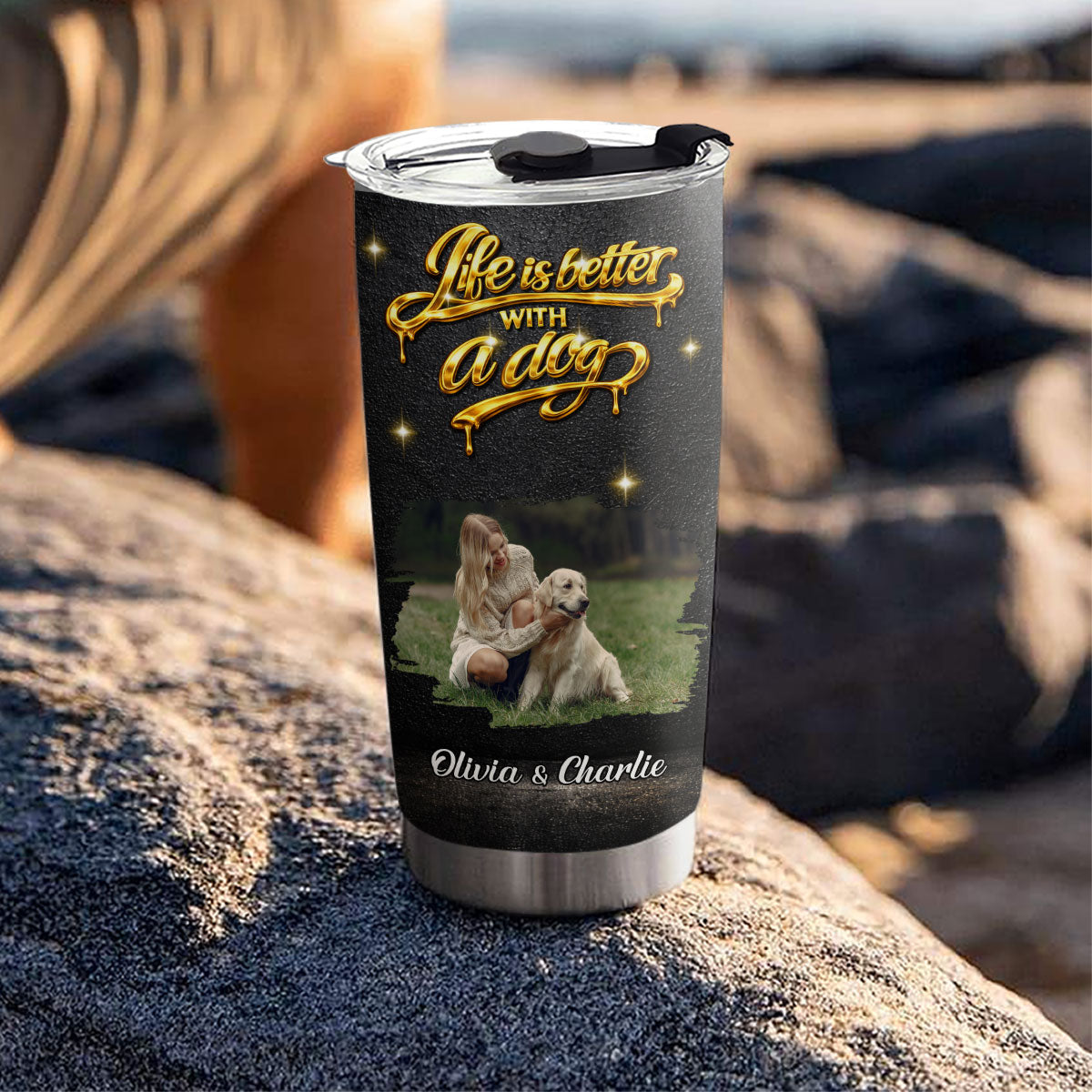 Custom Photo Christmas Birthday Gifts For Dog Mom, Dog Lovers • Golden Dog Mom Photo - Personalized 3D Effect Tumbler
