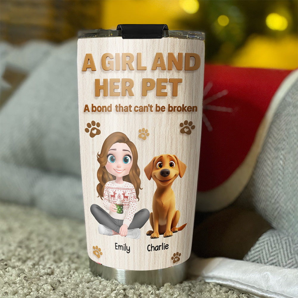Custom Christmas Birthday Gifts For Pet Mom, Pet Lovers • A Girl And Her Pet Snowball - Personalized Tumbler