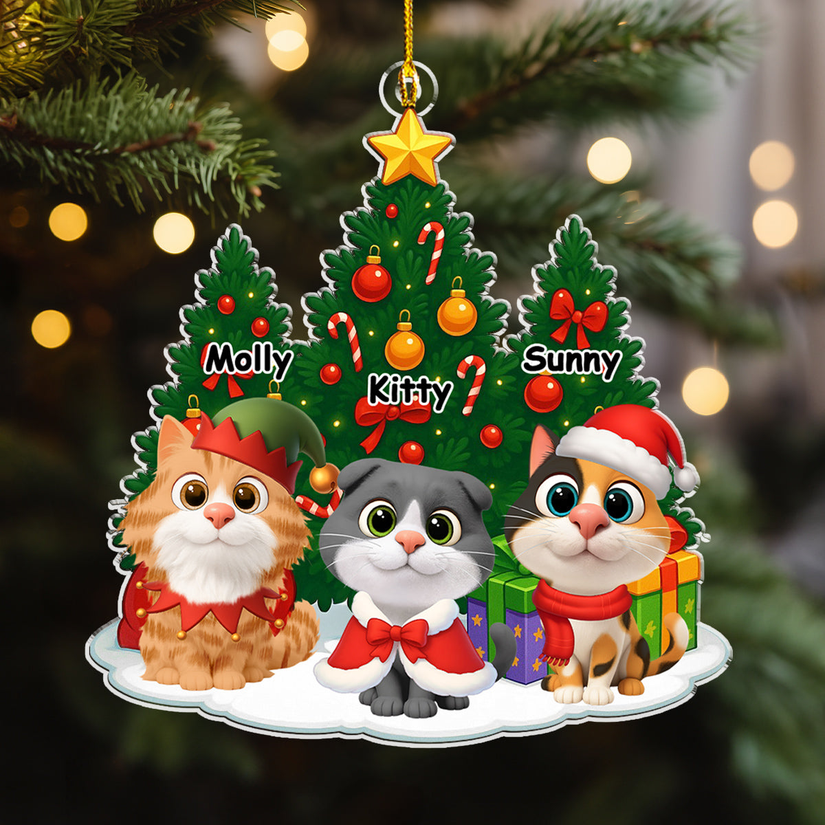 Custom Christmas Decor Home Birthday Gifts For Cat Lovers • Cat Under Christmas Tree - Personalized Acrylic Ornament