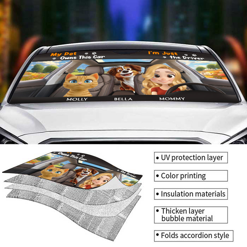 Custom Christmas Birthday Gifts Car Accessories for Pet Parents • My Pets Owns This Car - Personalized Car Sunshade